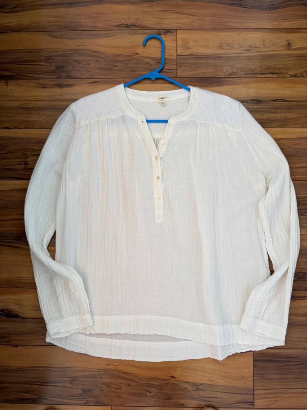 White Button Henley Gauze Blouse